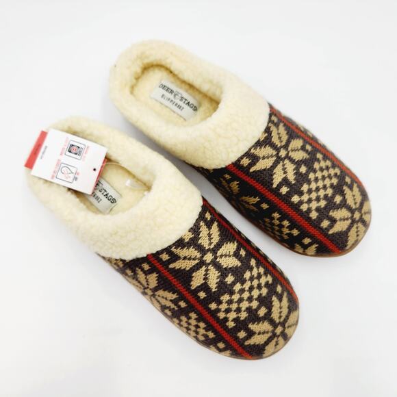 Deer Stags Men's Brown Knit Pattern Faux Fur Lined Lodge Slippers Size XL / 13 - Picture 4 of 8